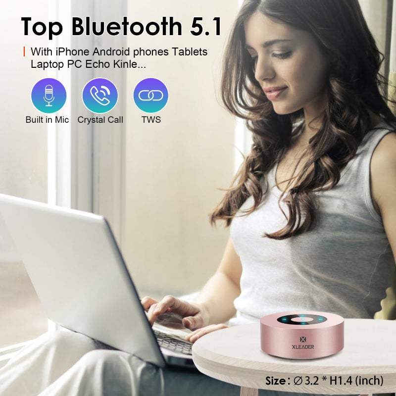 x-leader مكبر صوت بلوتوث ميني XLEADER (حافظة سفر مقدمة) صوت عالي الجودة وقاعدة غنية، تصميم باللمس، وقت تشغيل 12-15 ساعة، دعم إدخال Aux، بطاقة Micro SD، ميكروفون، لجهاز iPhone، لابتوب، دش، مكتب، هدايا مثالية، وردي ذهبي - Image 5